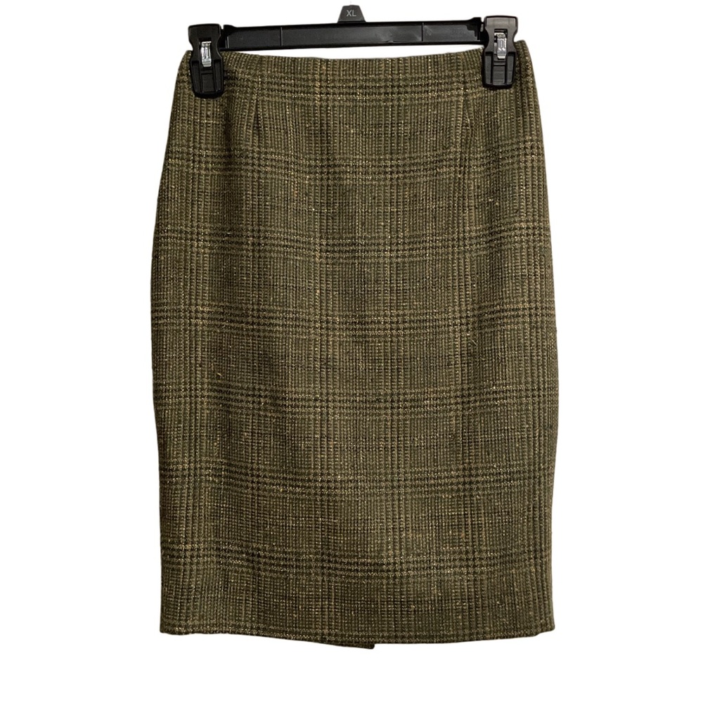 Escada‎ Vintage Plaid Wool Silk Skirt Green